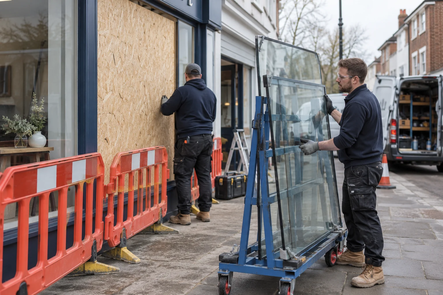 Safely cordoned shopfront glass replacement